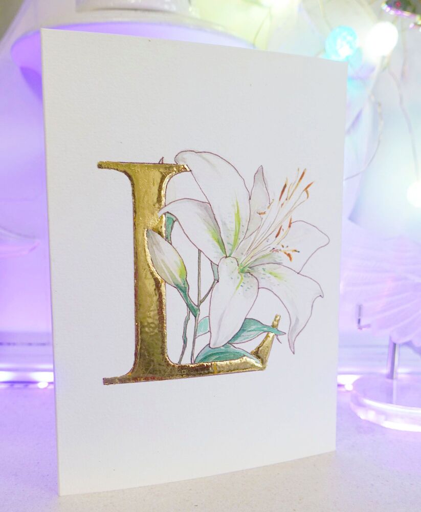 Blank Card 24 Gold Leaf Watercolour Lily