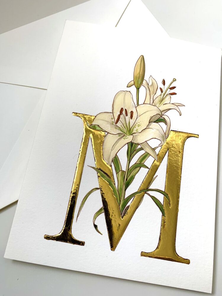 Blank Card Gold Leaf Watercolour Lily
