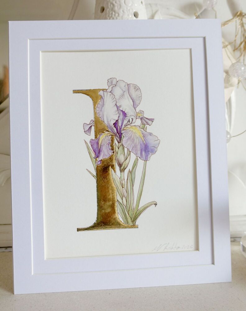 Iris-watercolour-art-with-gilding-letter-I-3