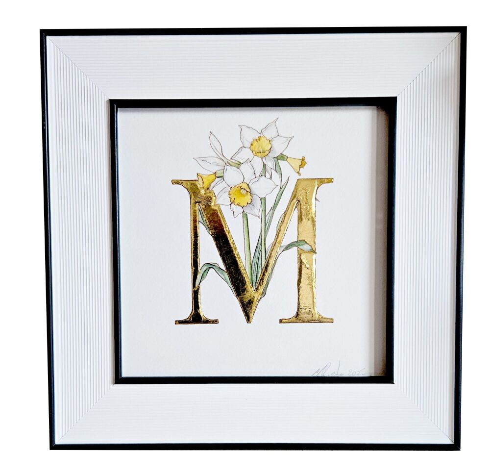 Gold Leaf Art Letter M with Daffodils