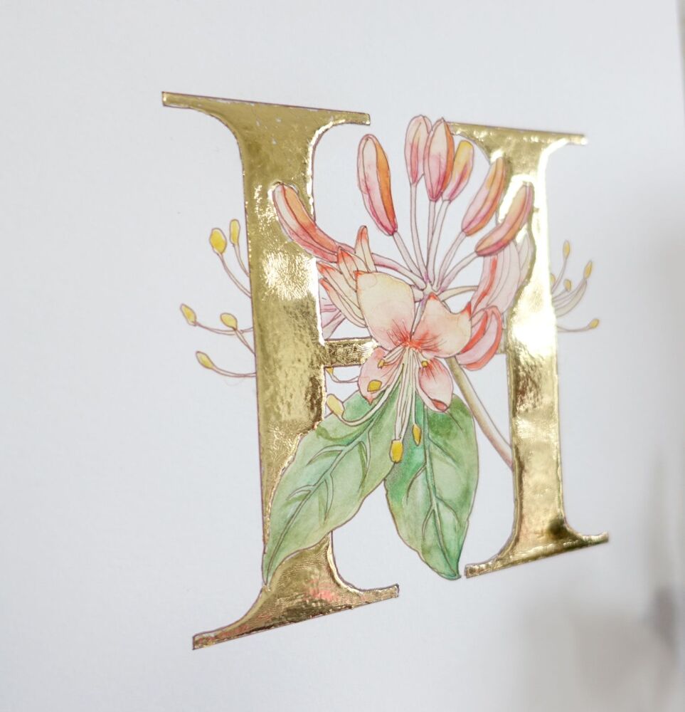 Original Watercolour Gold Leaf Art Honeysuckle