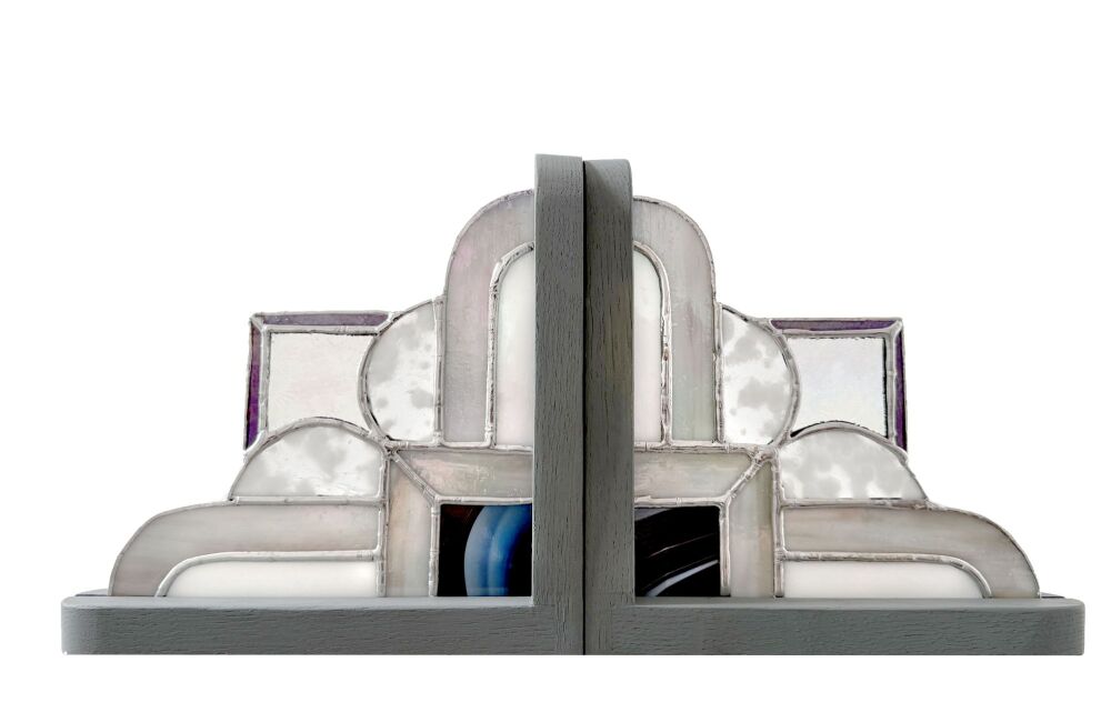 Stained Glass Art Deco Monochrome Bookends