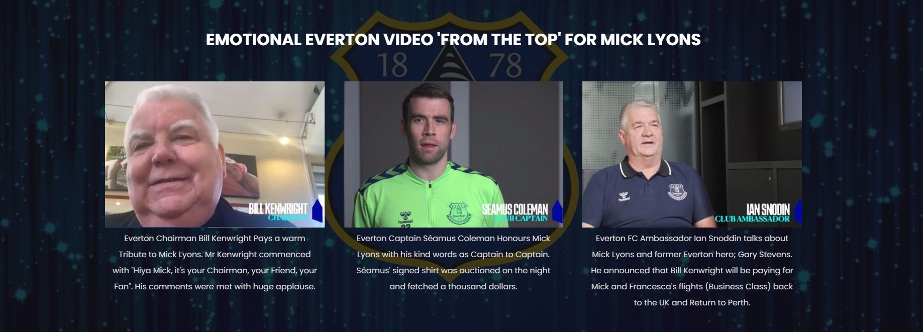 Everton Video Tributes to Mick Lyons on His Benefit Night With Citrus Marketing