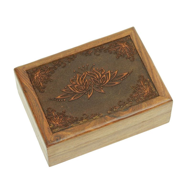 Wooden Lotus Flower Tarot Card Storage Box