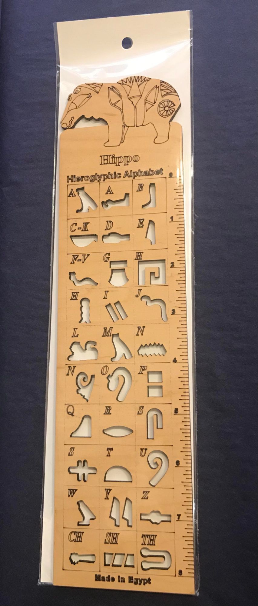 Wooden Hieroglyphic Stencil/Ruler- Hippo 