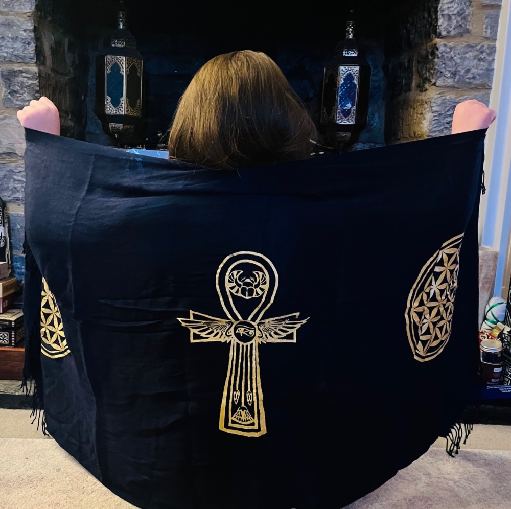 Ankh Flower of life Scarf - Navy