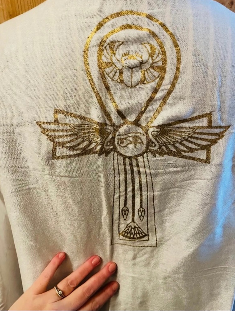 Ankh Flower of life Scarf - White