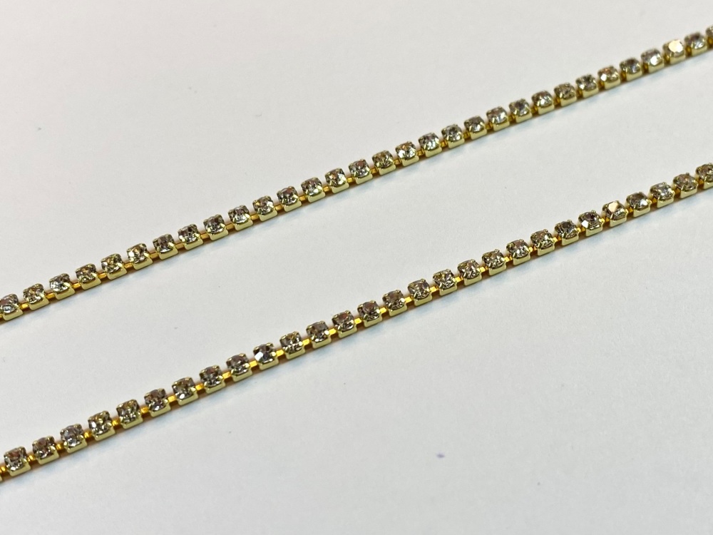 Gold and crystal rhinestone Diamanté, easy bling chain,  2mm x approx 9cm x 2