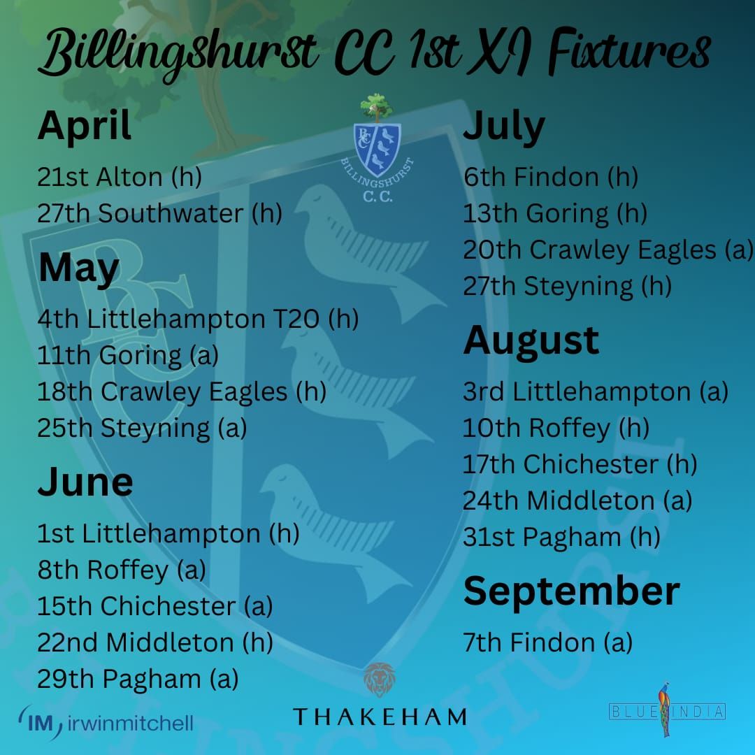BCC First XI Fixtures 2024