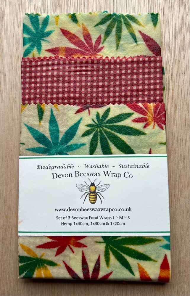 Set of 3 Beeswax Food Wraps - Hemp & Gingham Red