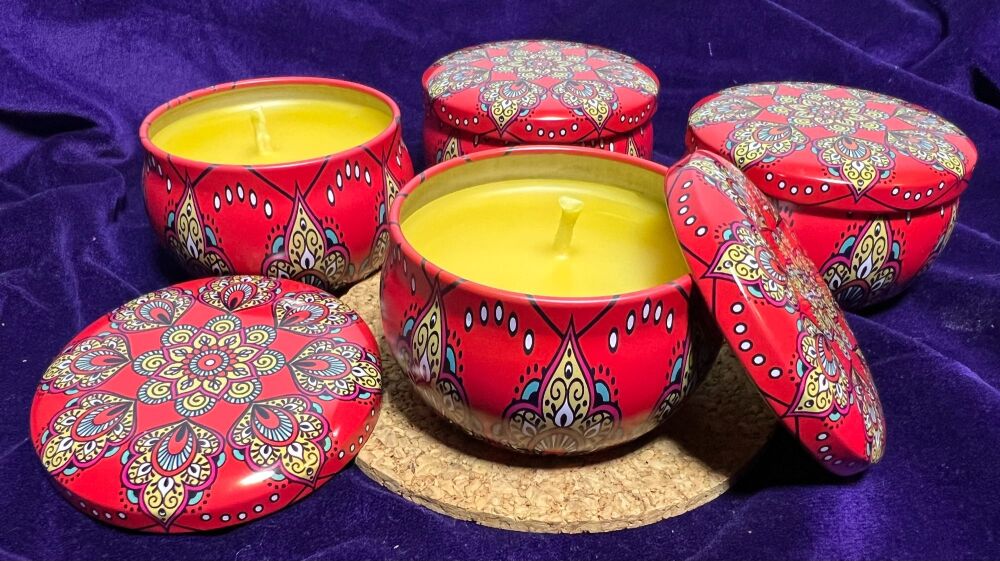 100% Beeswax Candle in a Decorative Tin (boxed) Design 1
