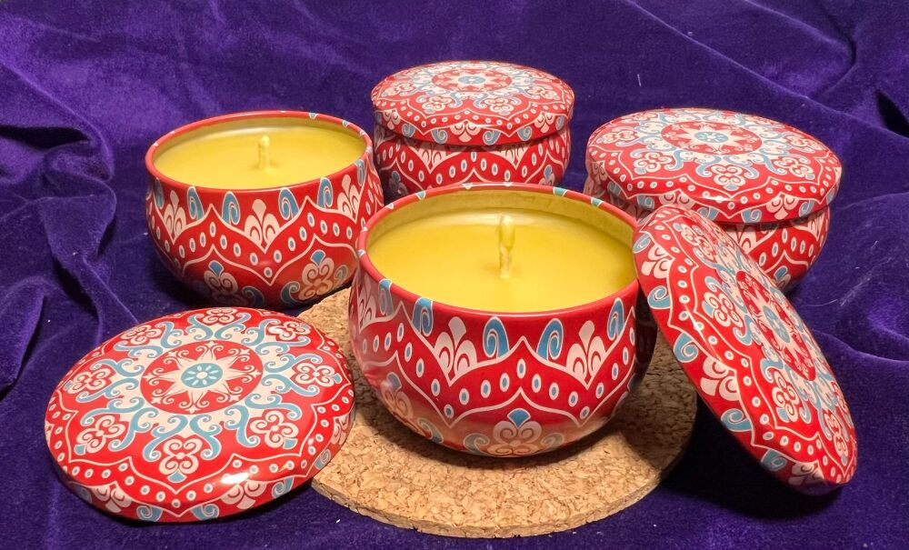 100% Beeswax Candle in a Decorative Tin (boxed) Design 2