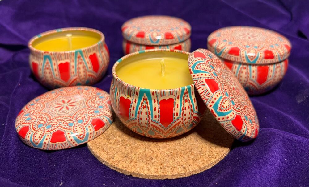 100% Beeswax Candle in a Decorative Tin (boxed) Design 3