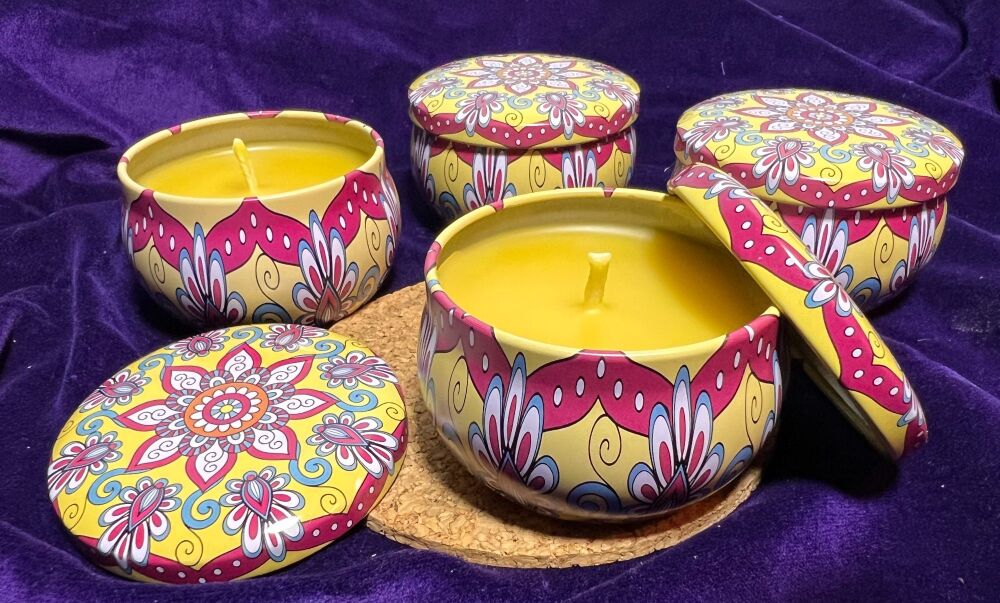 100% Beeswax Candle in a Decorative Tin (boxed) Design 5