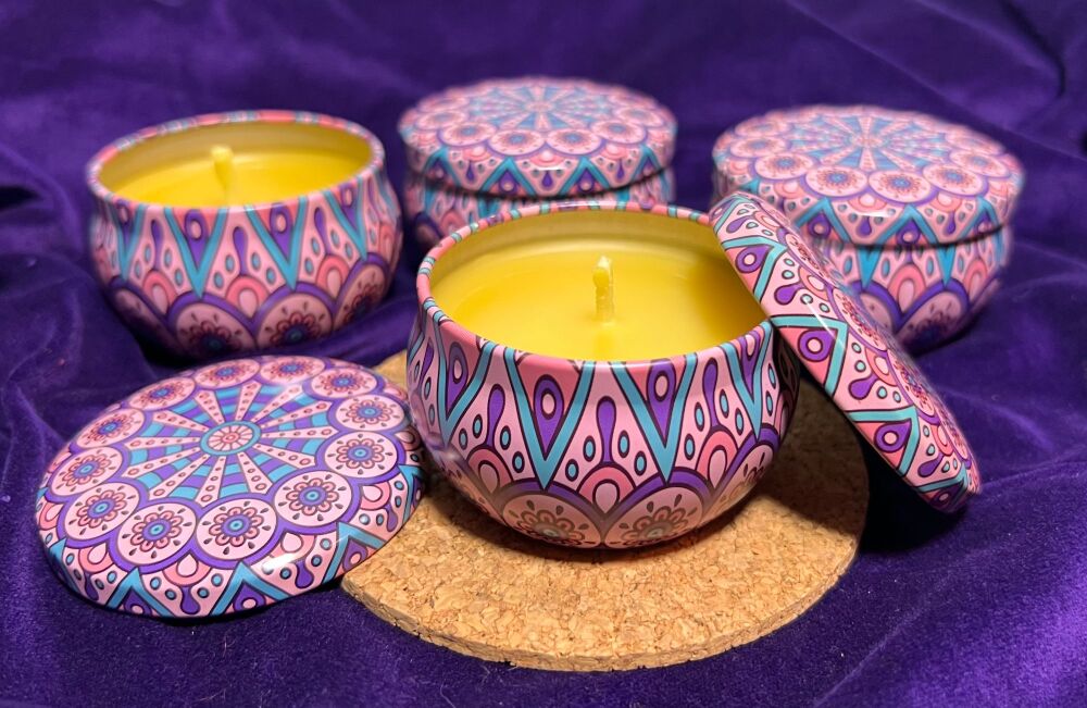 100% Beeswax Candle in a Decorative Tin (boxed) Design 6