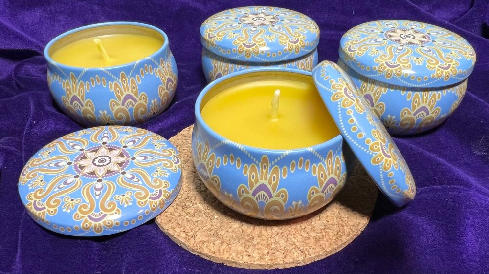 100% Beeswax Candle in a Decorative Tin (boxed) Design 9
