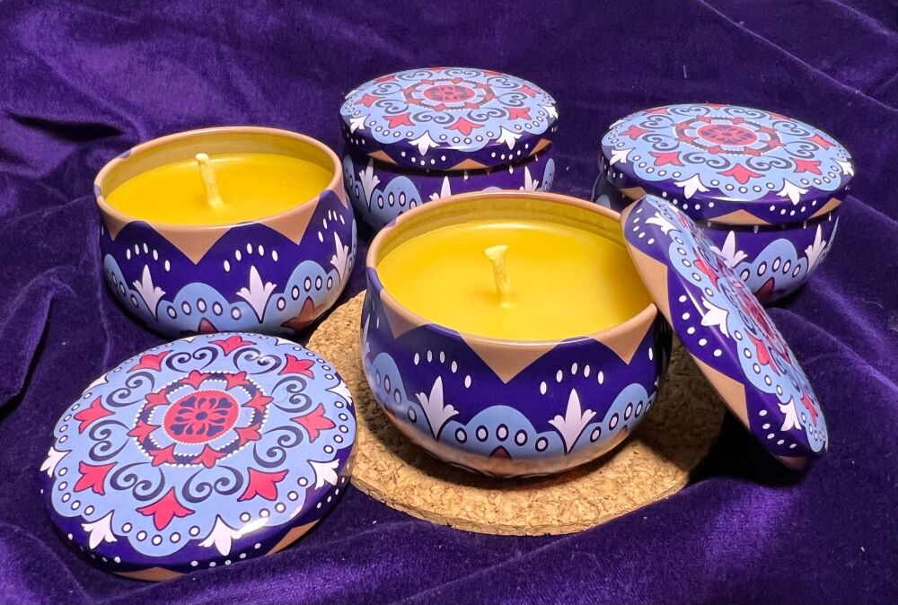 100% Beeswax Candle in a Decorative Tin (boxed) Design 10