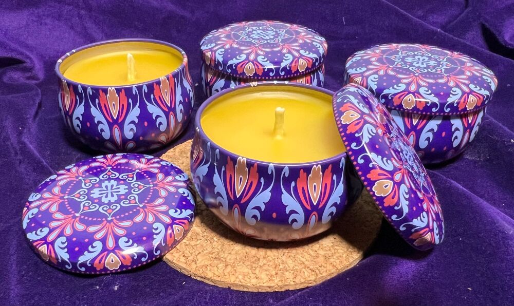 100% Beeswax Candle in a Decorative Tin (boxed) Design 11