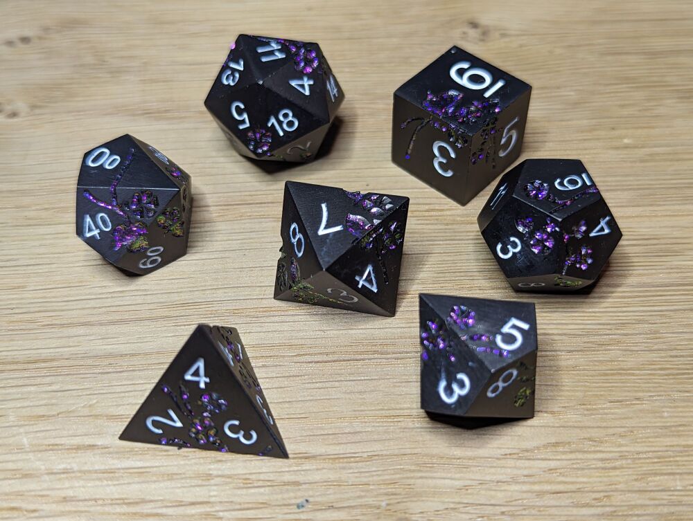 Dice - Metal - Purple Flowers