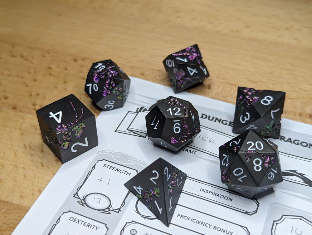 Dice - Metal - Purple Flowers