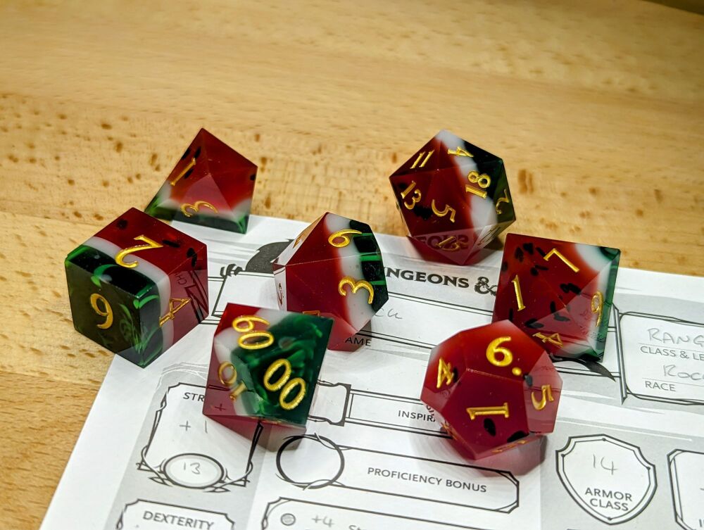 Dice - Watermelon - Sharp Edge Resin