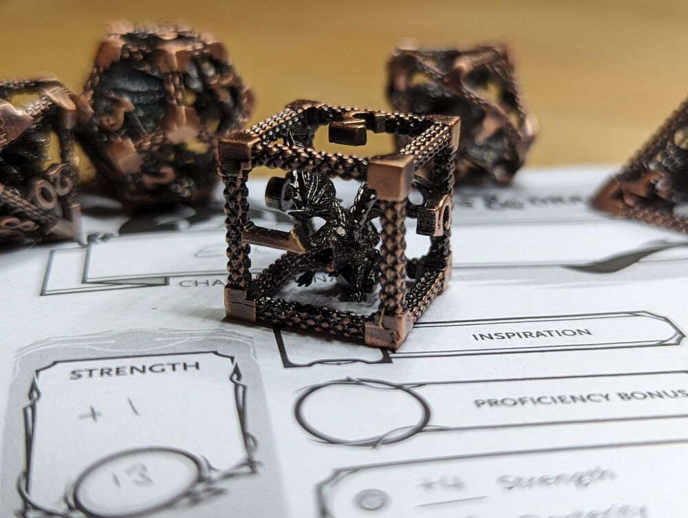 Dice - Metal - Caged Copper Dragon