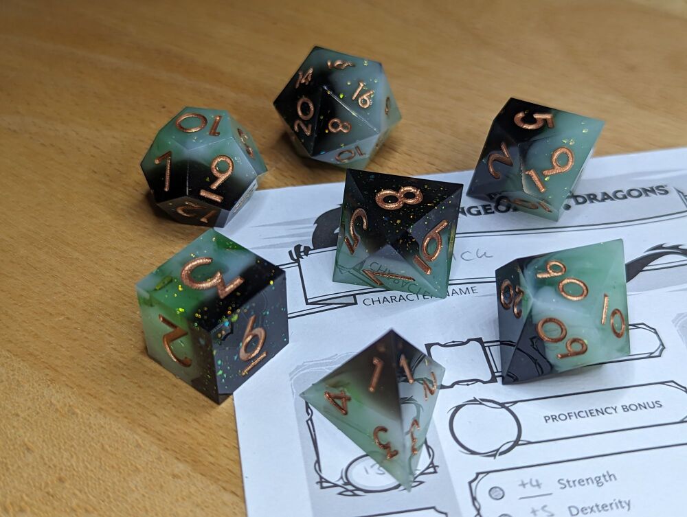 Dice - Deepwater Gleam - Sharp Edge Resin