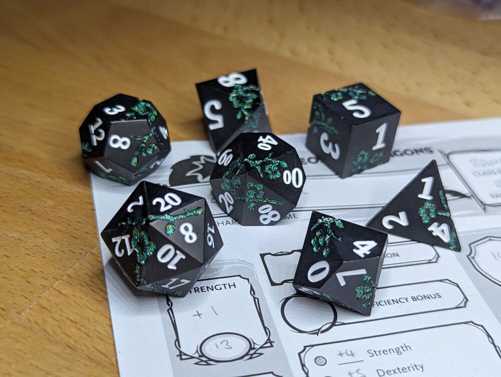 Dice - Metal - Green Flowers