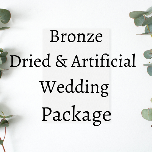 description image telling you the wedding package will be made from dried and artificial flowers