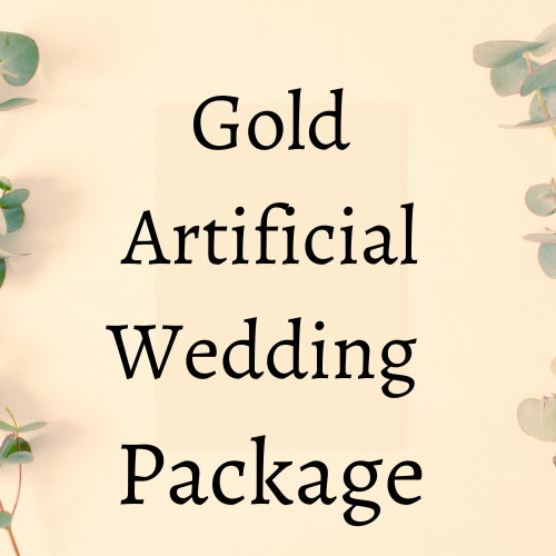 description image telling you the gold wedding package is for artificial wedding flowers