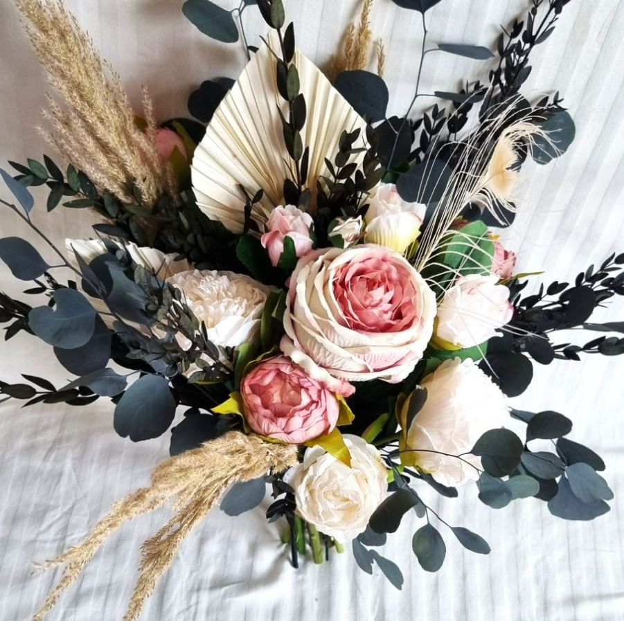 Blush pink, dried and Artificial Mix Bridal Bouquet