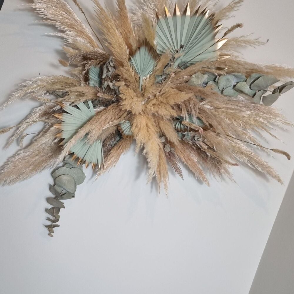 100cm Sage green and gold pampas grass wall decor