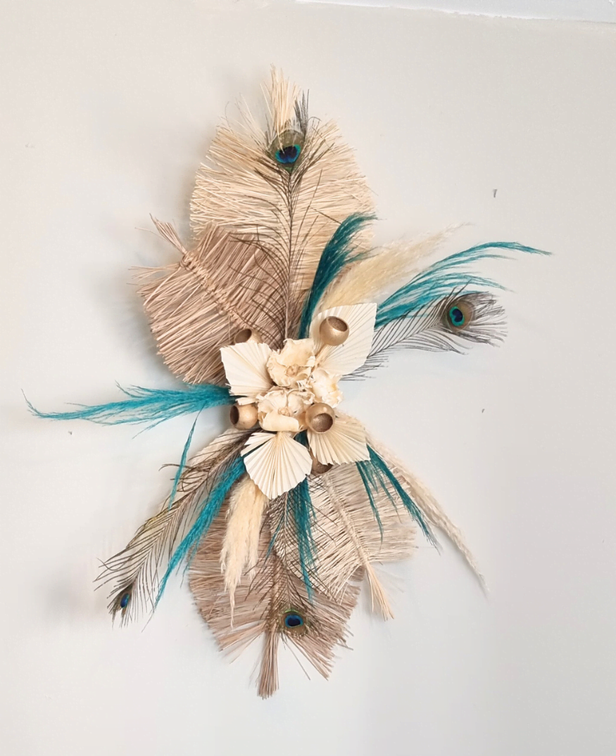 100cm Teal Pampas & Palm Decoration