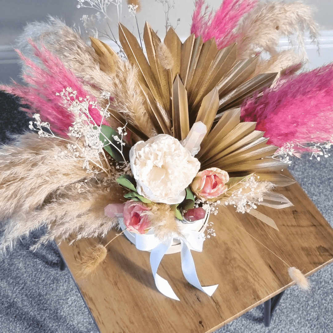 Mothers Day Dried Flower Hat Box with Crystal points