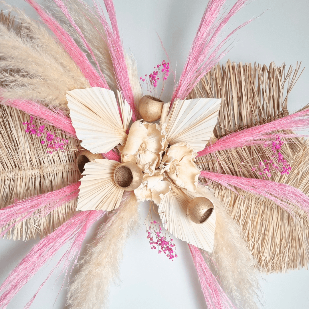 100cm Pink Pampas & Palm Decoration