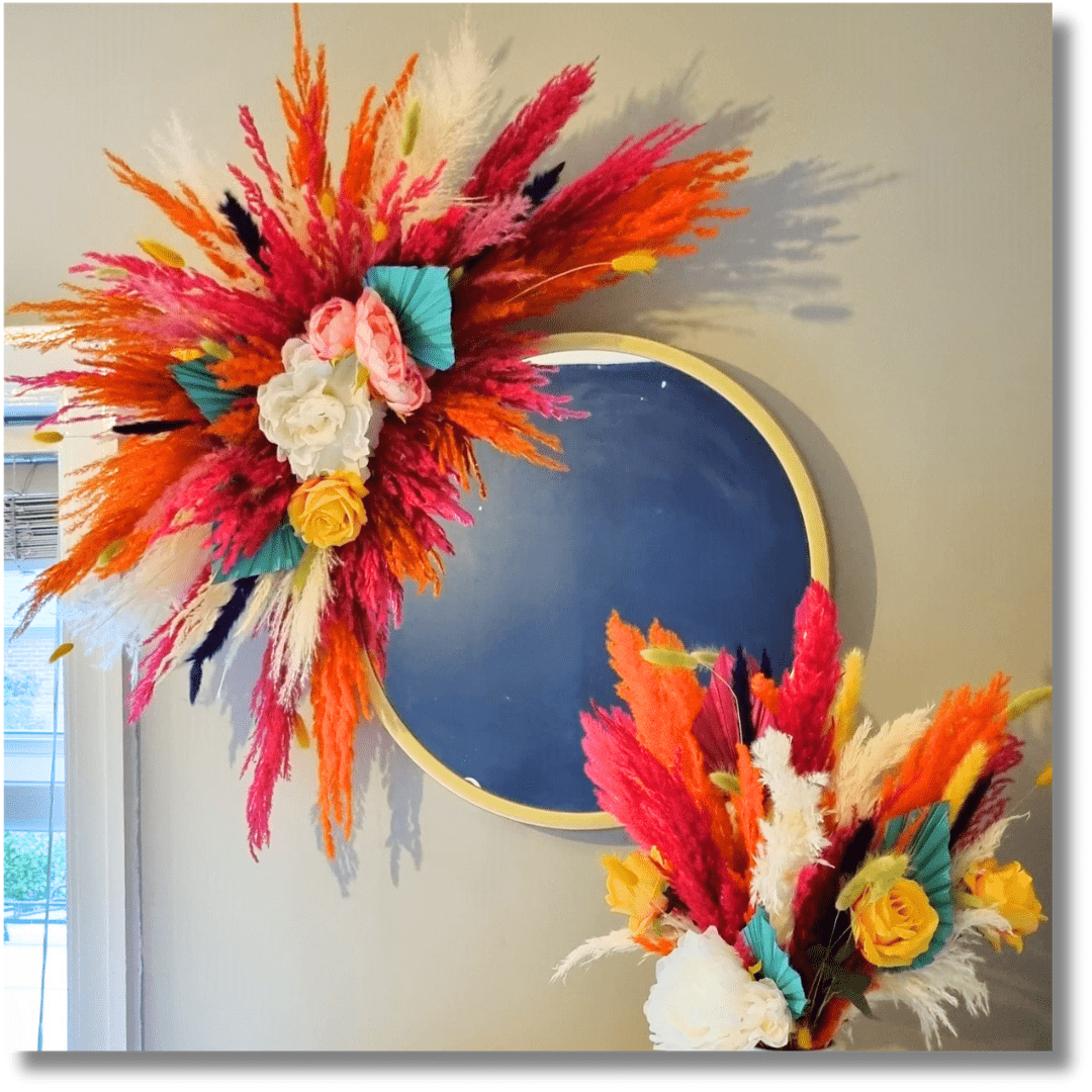 Bright Coloured Pampas Mirror arrangement