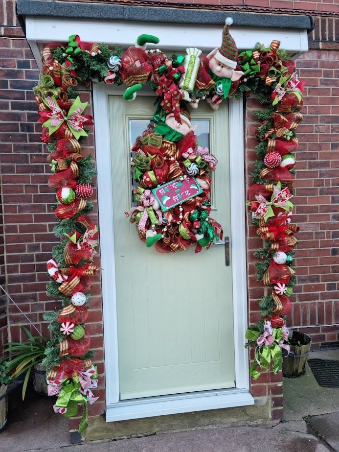 18ft Front Door Elf Christmas garland and wreath set