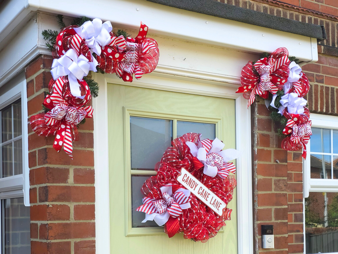 Red Candy Cane Christmas Front Door Set