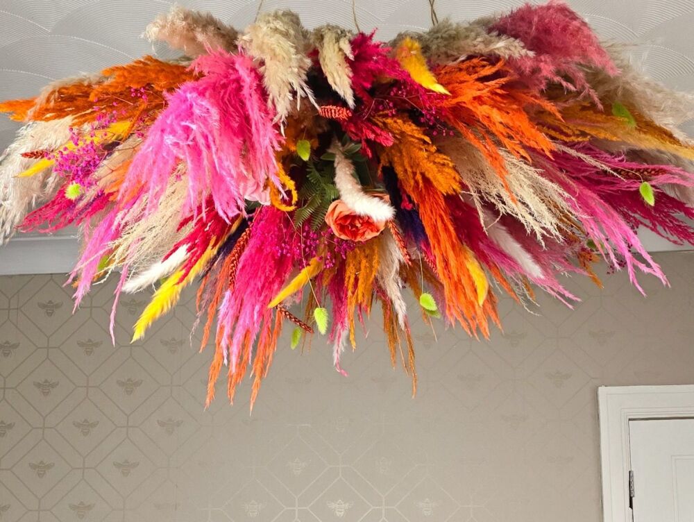 Bright Pampas Grass Chandelier | Colourful Hanging Dried Flower Décor