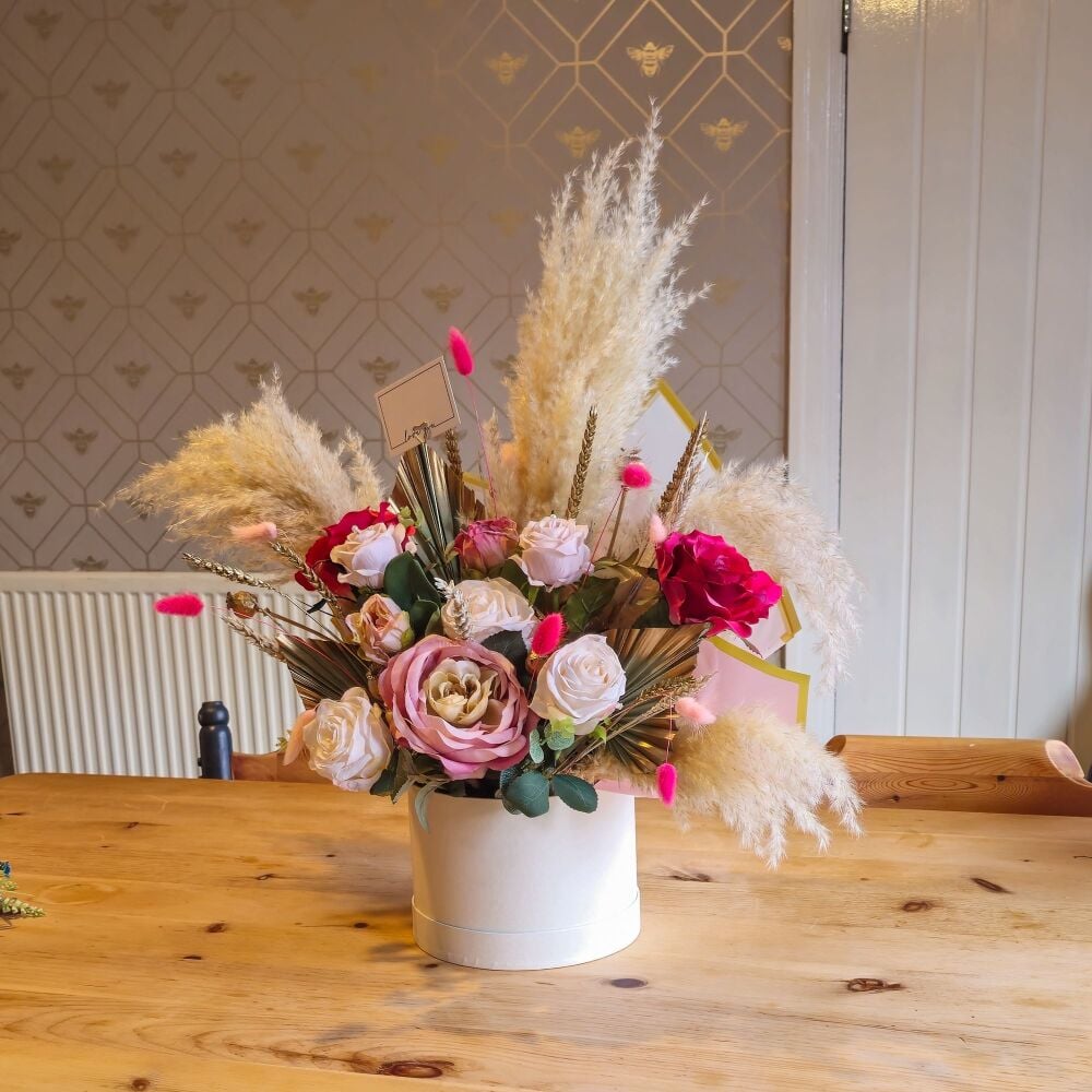 Mixed Pink Hat Box Flowers