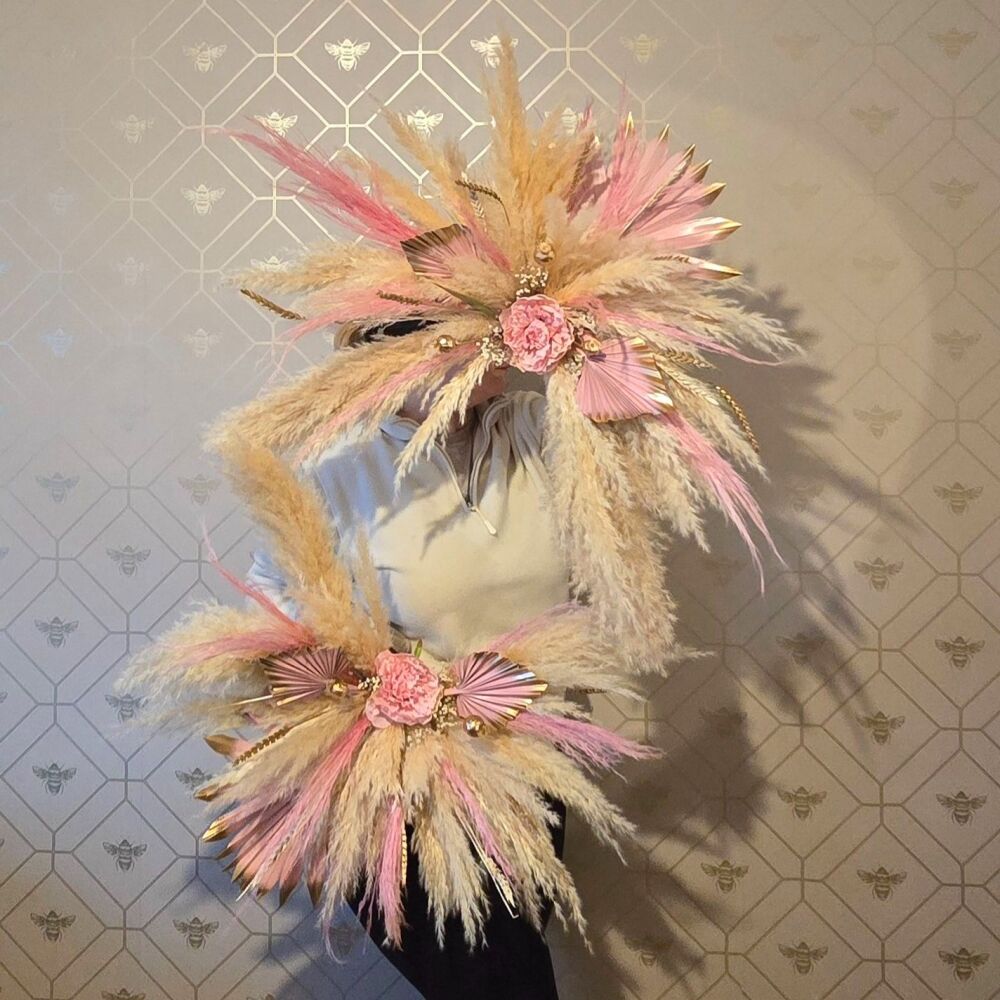 Pink Pampas Grass Wall Decor Set
