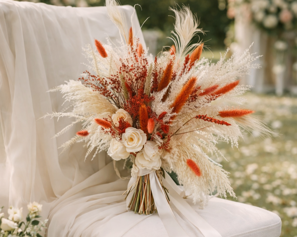 white & rust orange bridal bouquet