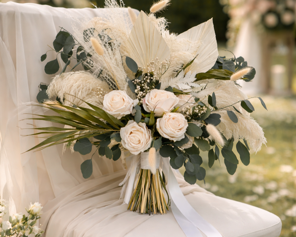 White & Dark Green Dried/Artificial Bridal Flowers