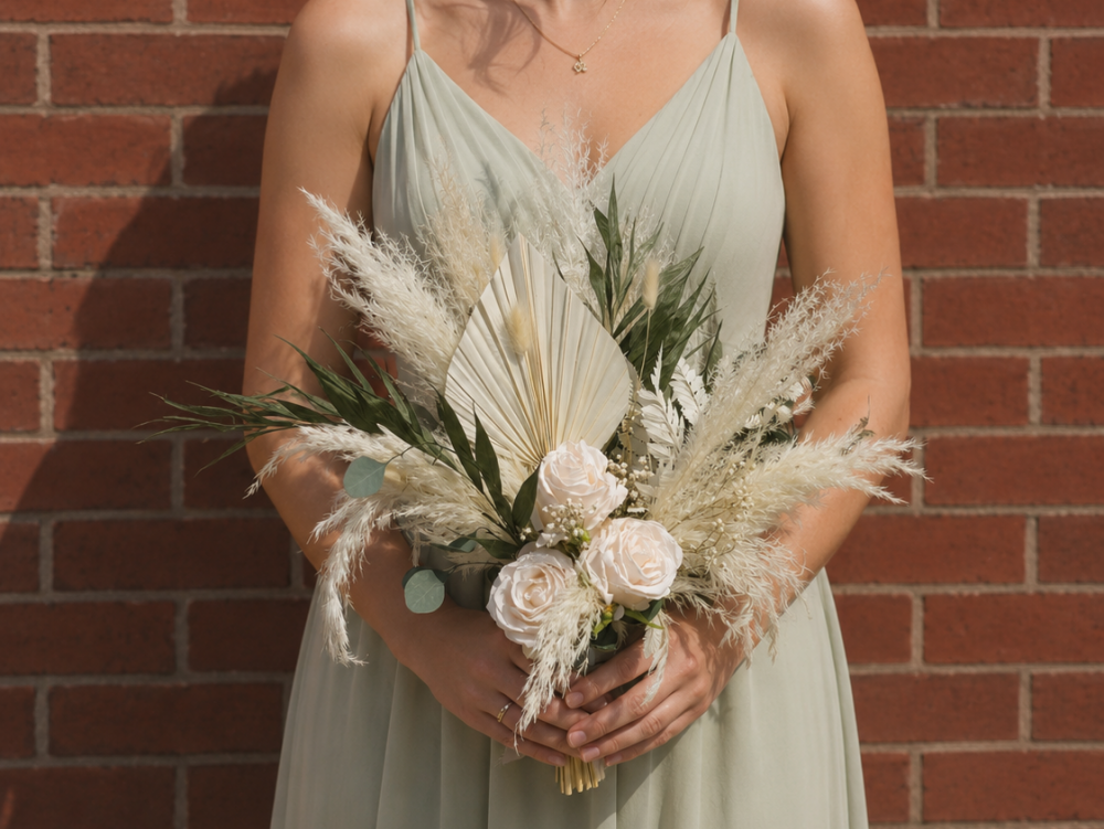 White & Dark Green Bridesmaid Bouquet