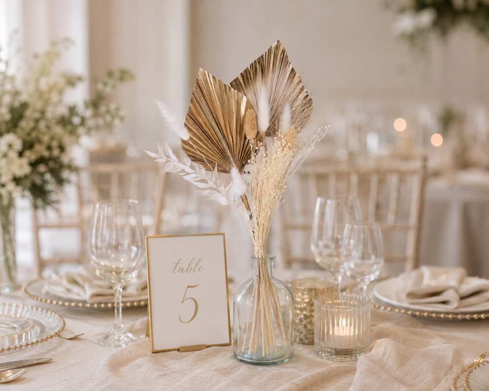 SMALL CREAM & GOLD DRIED FLOWER VASE ARRANGEMENT