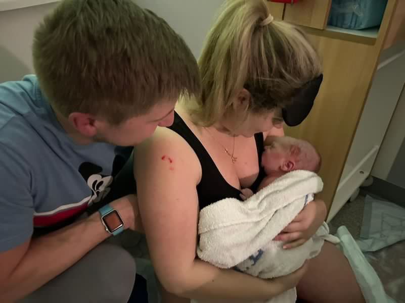 New parents after a successful VBAC using hypnobirthing at PRUH Oasis Birth Centre (Orpington, SE London)