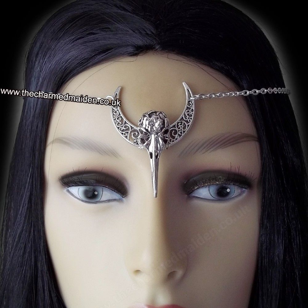 Gothic Raven & Moon Crow Skull Circlet Headpiece