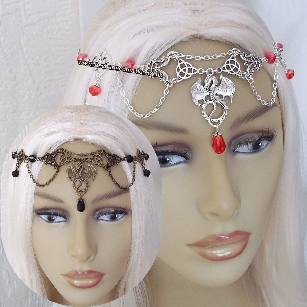 Medieval Dragon Headpiece with Black or Red Beads