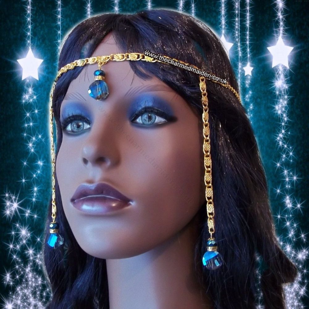 Gold & Blue Egyptian Flapper Styled Head Chain