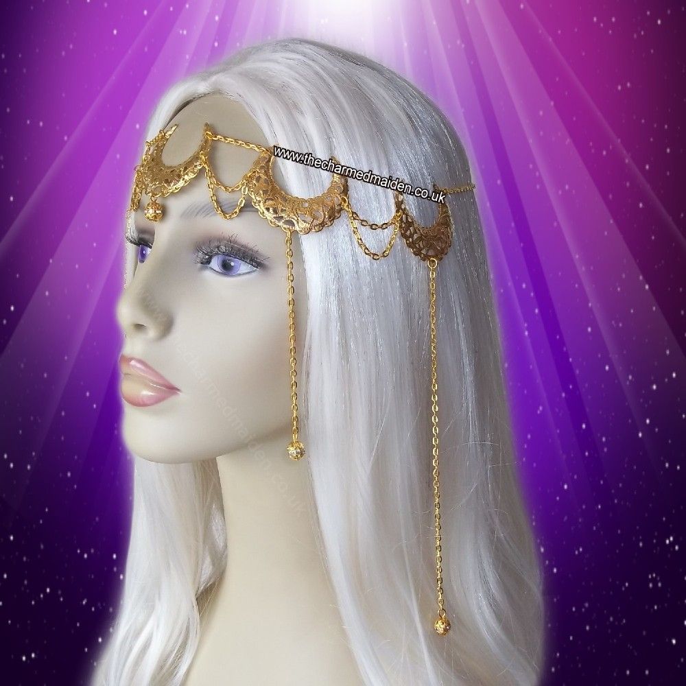 Gold Filigree Crystal Moon Headpiece